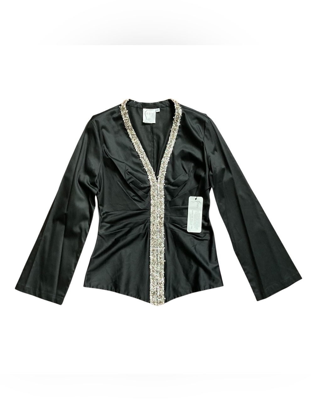 Vintage Y2K Finley Satin-Finish Top Embellished with Sequins and Beads Women’s M